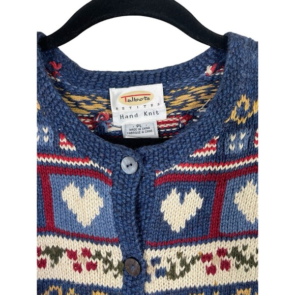 TALBOTS Hand Knit Patriotic Cardigan-Hearts & Flowers-MOP Buttons-Embroidered-PL - Picture 7 of 13